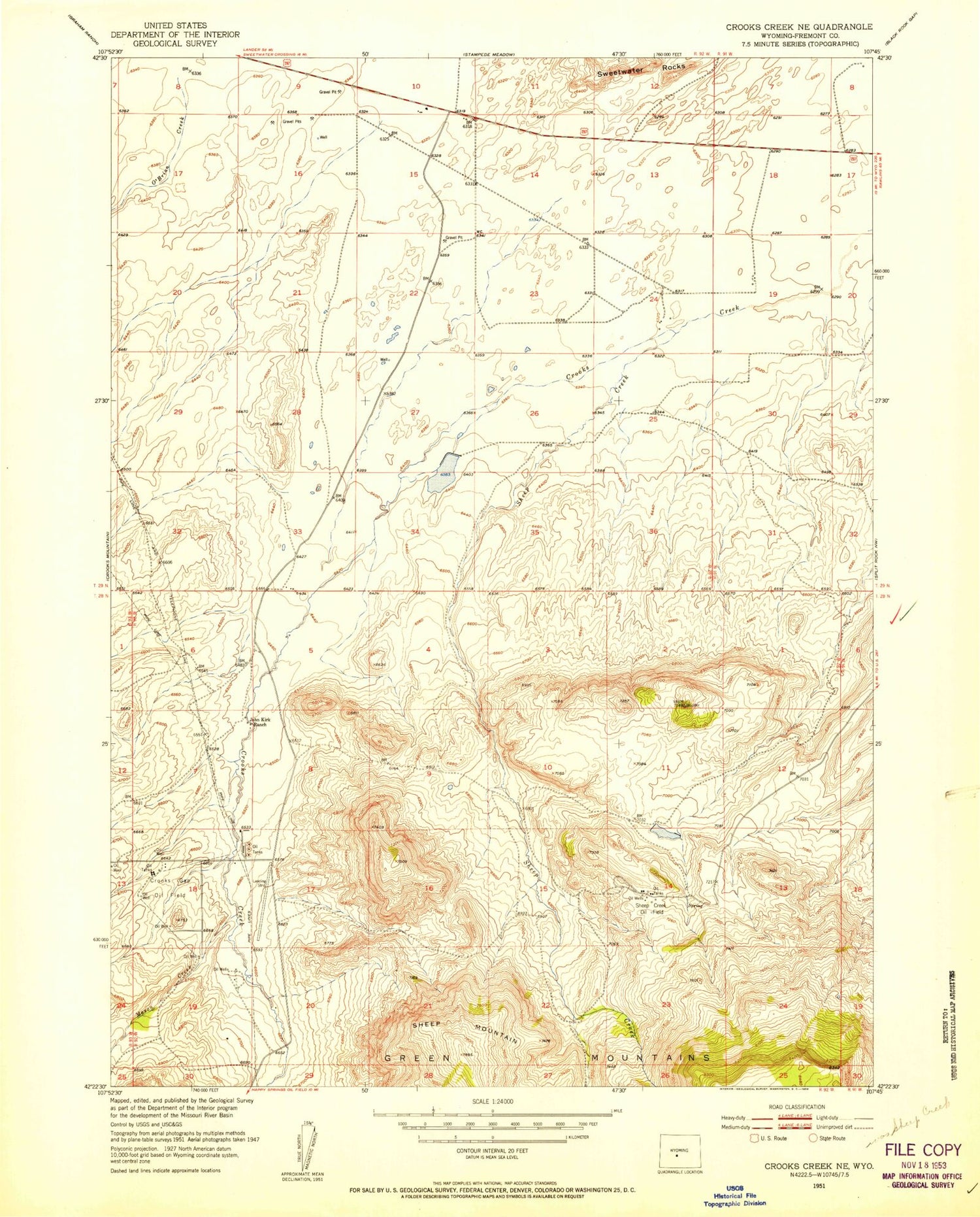 Classic USGS Jeffrey City Wyoming 7.5'x7.5' Topo Map Image