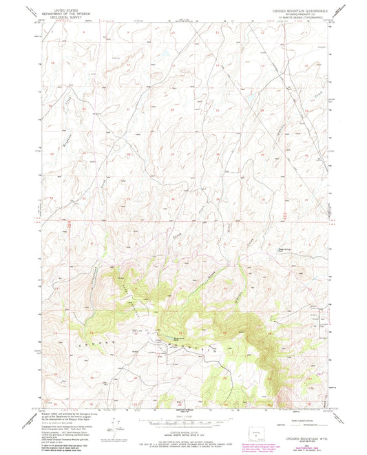 Classic USGS Crooks Mountain Wyoming 7.5'x7.5' Topo Map Image