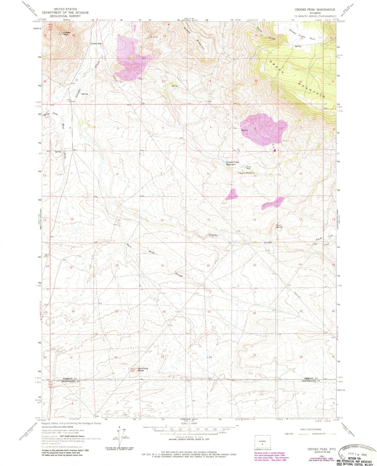 Classic USGS Crooks Peak Wyoming 7.5'x7.5' Topo Map Image