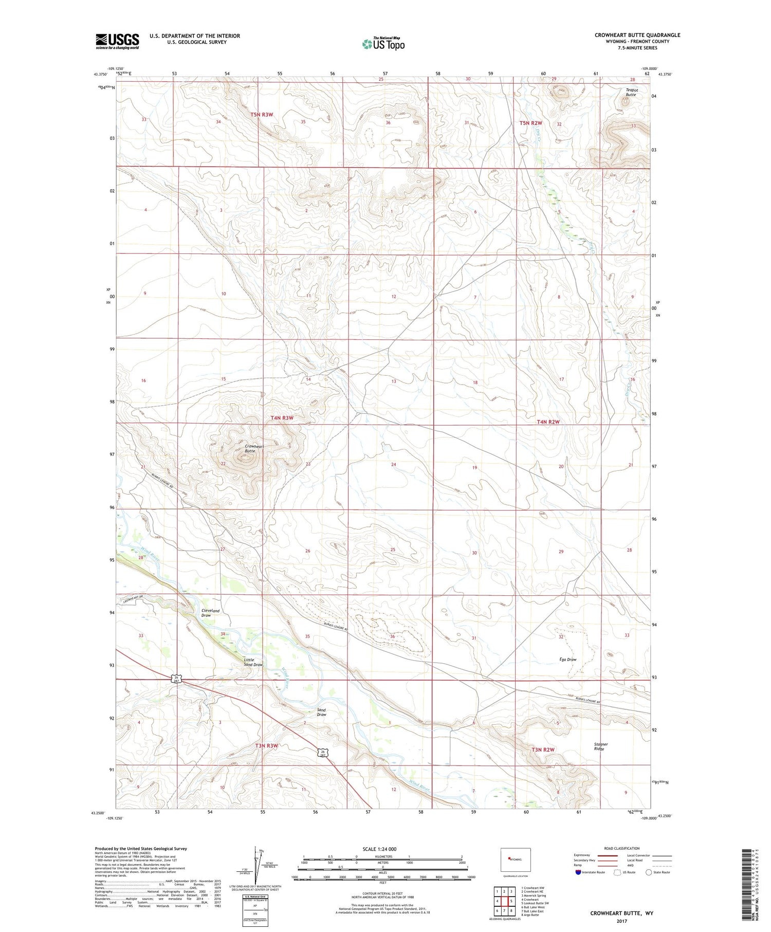Crowheart Butte Wyoming US Topo Map Image