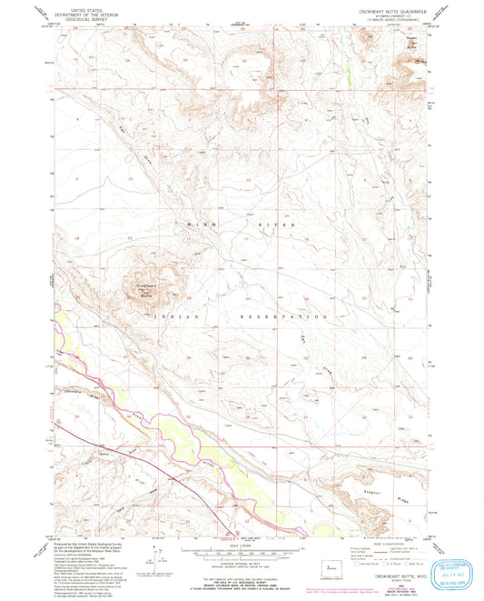 Classic USGS Crowheart Butte Wyoming 7.5'x7.5' Topo Map Image