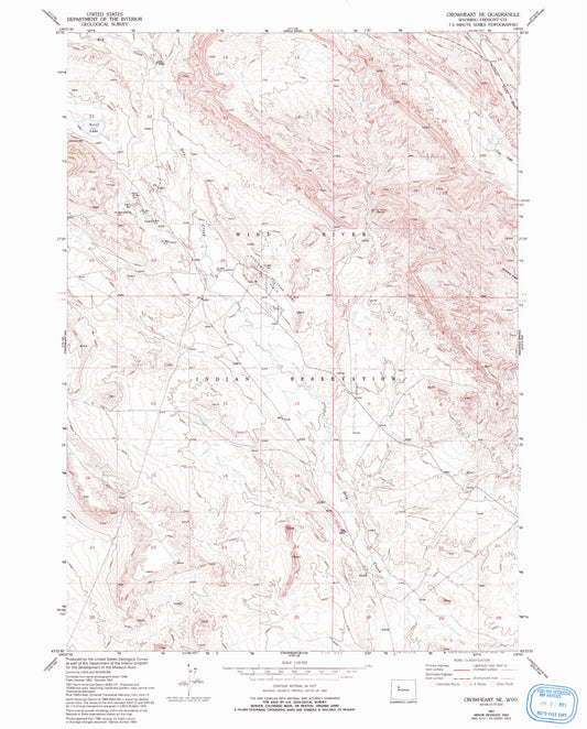 Classic USGS Crowheart NE Wyoming 7.5'x7.5' Topo Map Image