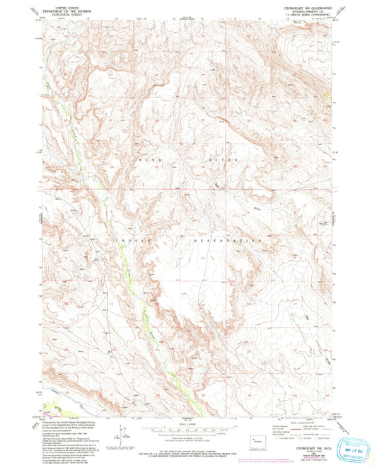 Classic USGS Crowheart NW Wyoming 7.5'x7.5' Topo Map Image