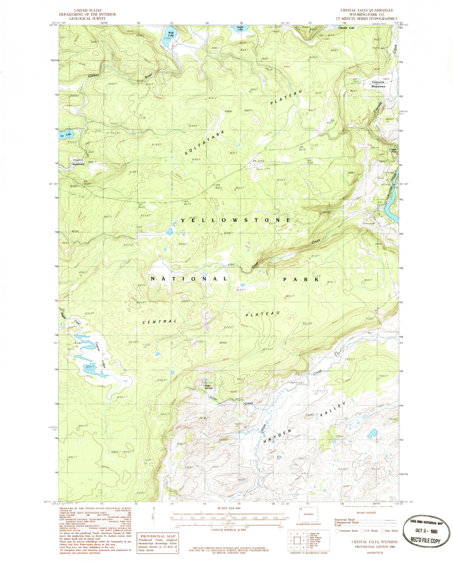 Classic USGS Crystal Falls Wyoming 7.5'x7.5' Topo Map Image