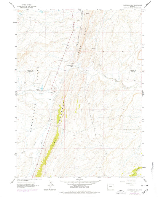 Classic USGS Cumberland Gap Wyoming 7.5'x7.5' Topo Map Image