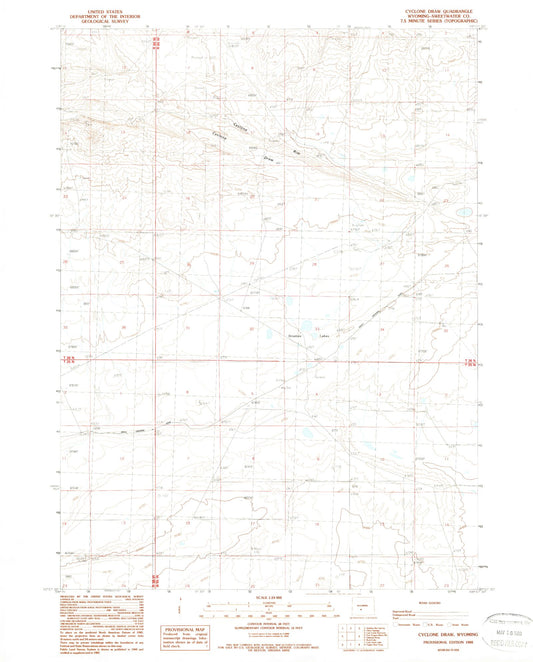 Classic USGS Cyclone Draw Wyoming 7.5'x7.5' Topo Map Image
