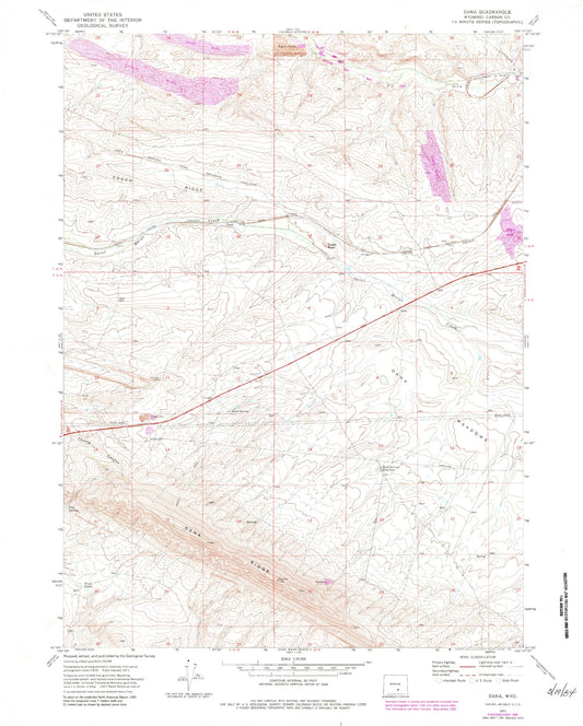 Classic USGS Dana Wyoming 7.5'x7.5' Topo Map Image