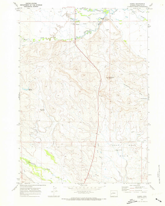 Classic USGS Daniel Wyoming 7.5'x7.5' Topo Map Image