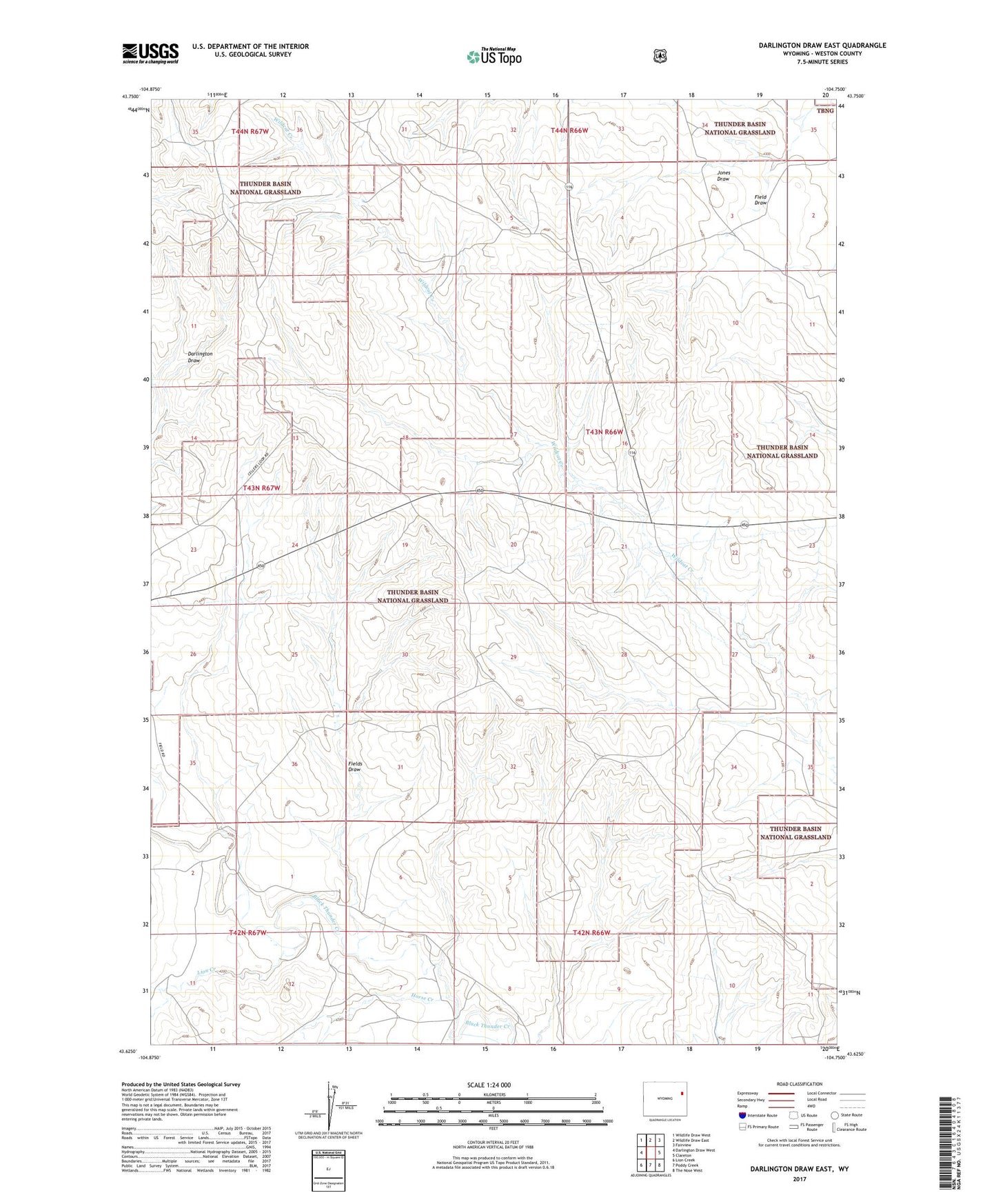 Darlington Draw East Wyoming US Topo Map Image