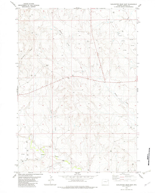 Classic USGS Darlington Draw East Wyoming 7.5'x7.5' Topo Map Image