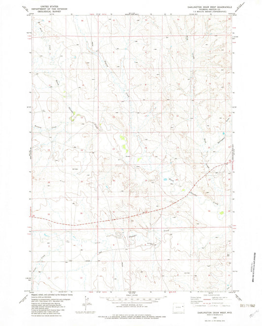 Classic USGS Darlington Draw West Wyoming 7.5'x7.5' Topo Map Image