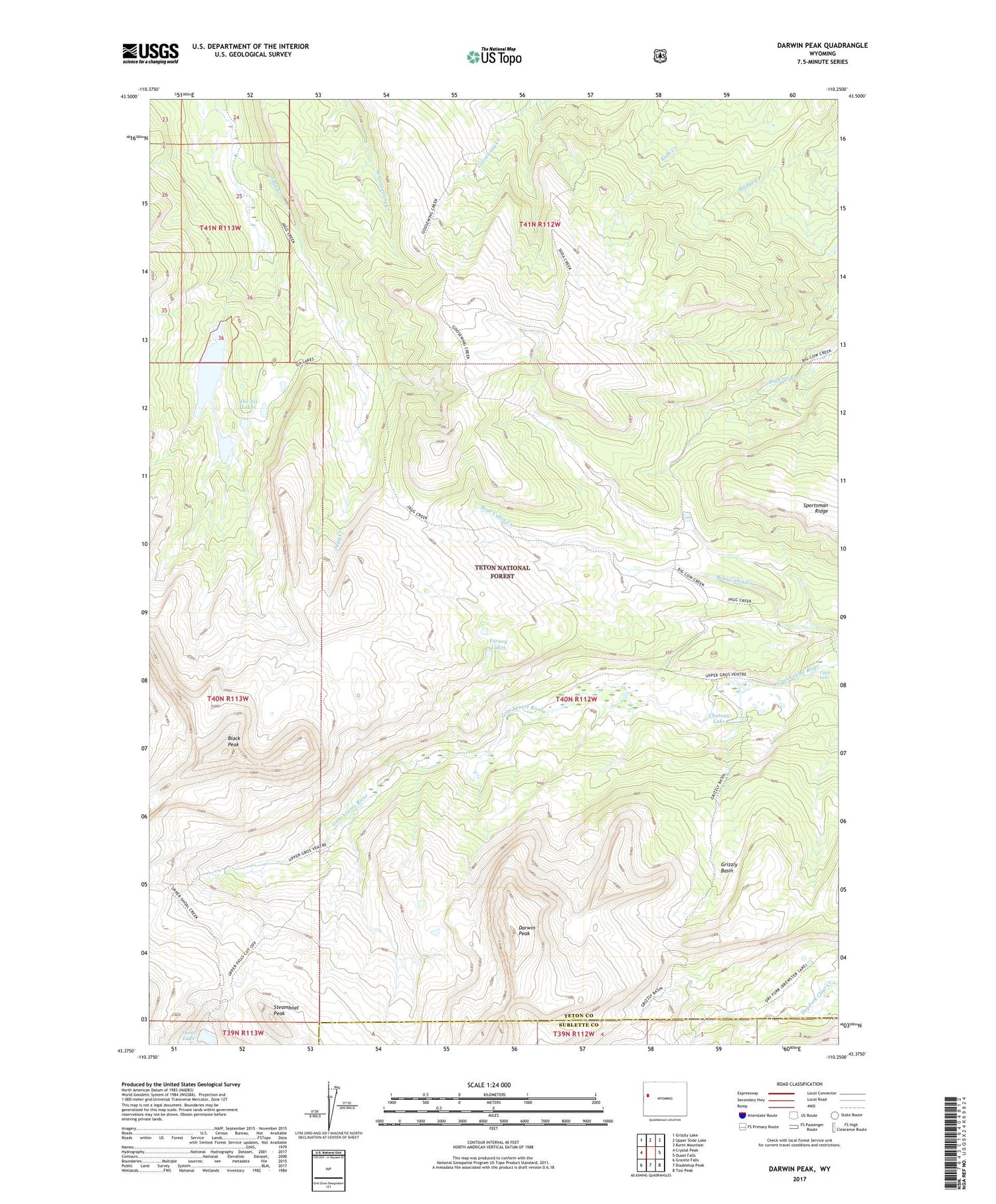 Darwin Peak Wyoming US Topo Map Image