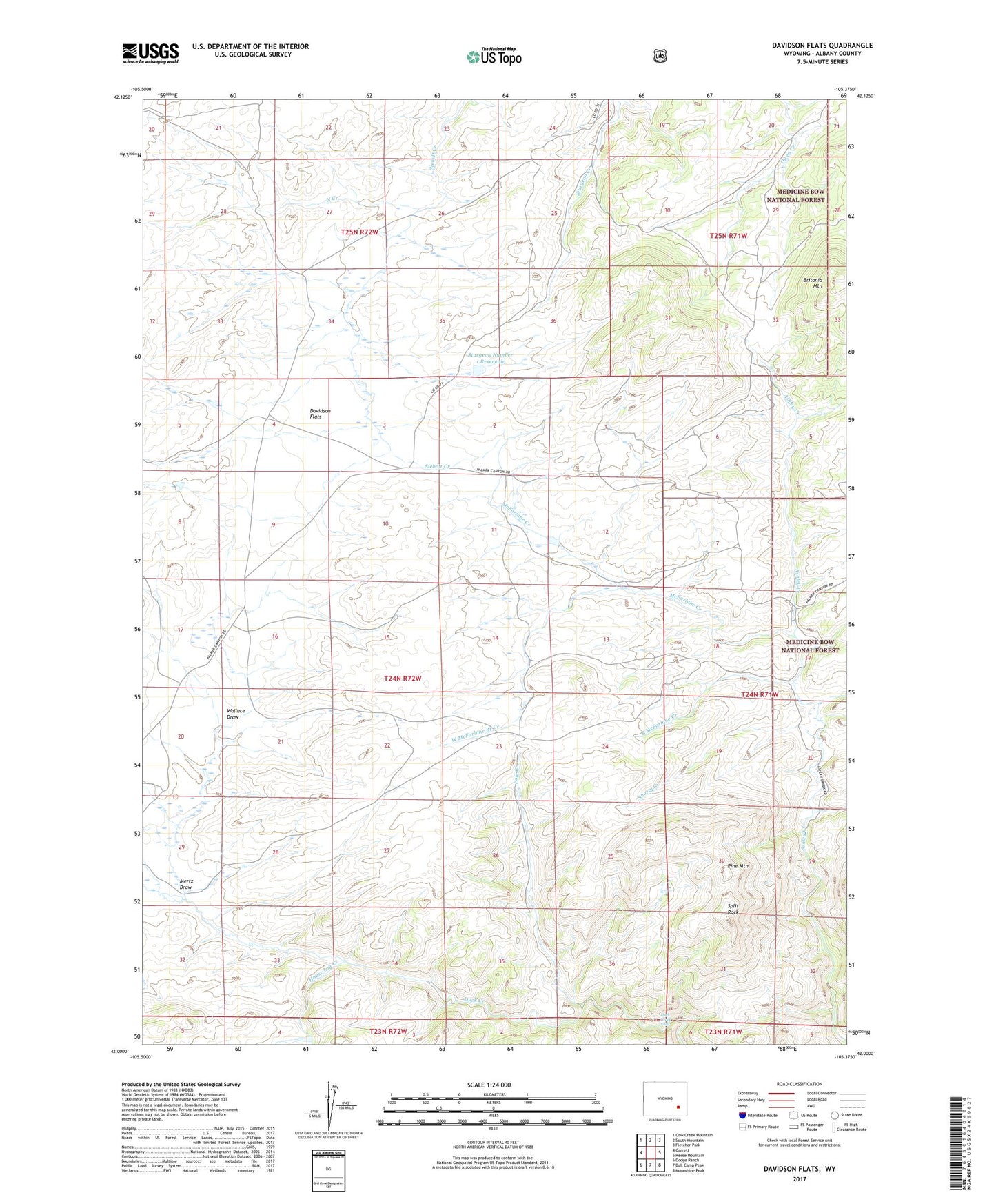 Davidson Flats Wyoming US Topo Map Image