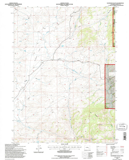 Classic USGS Davidson Flats Wyoming 7.5'x7.5' Topo Map Image