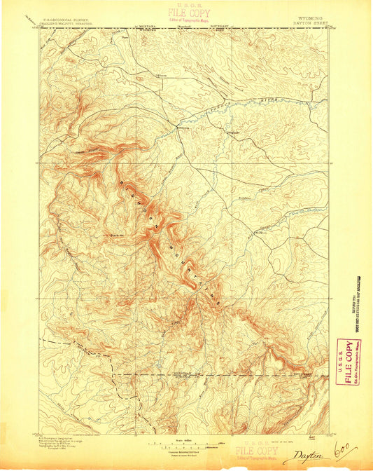 Historic 1895 Dayton Wyoming 30'x30' Topo Map Image