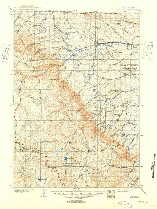 Historic 1901 Dayton Wyoming 30'x30' Topo Map Image