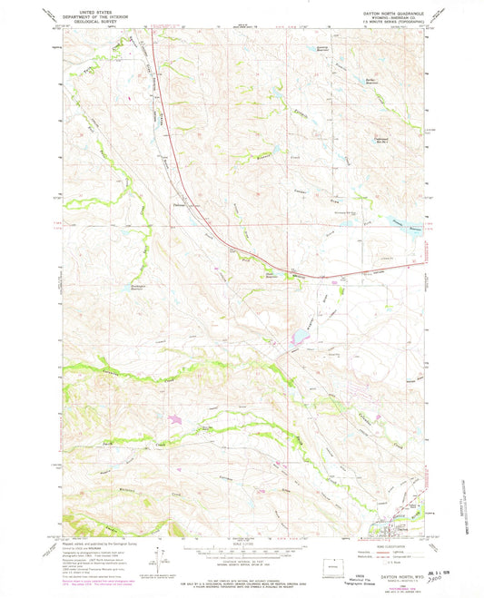 Classic USGS Dayton North Wyoming 7.5'x7.5' Topo Map Image