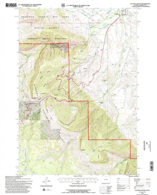 Classic USGS Dayton South Wyoming 7.5'x7.5' Topo Map Image