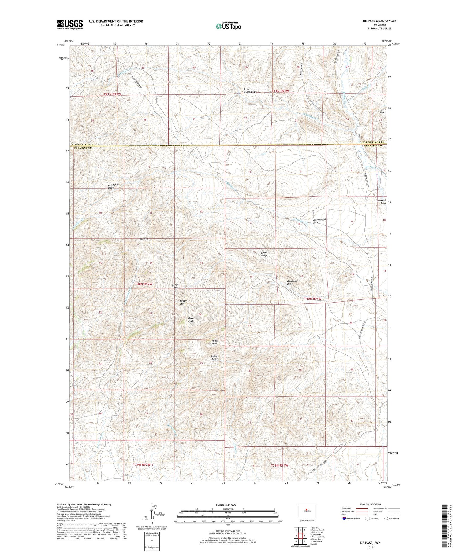 De Pass Wyoming US Topo Map Image