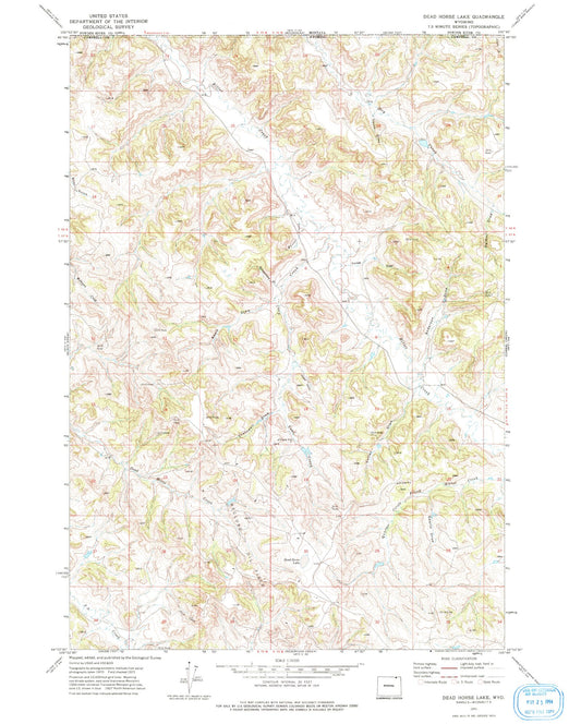 Classic USGS Dead Horse Lake Wyoming 7.5'x7.5' Topo Map Image