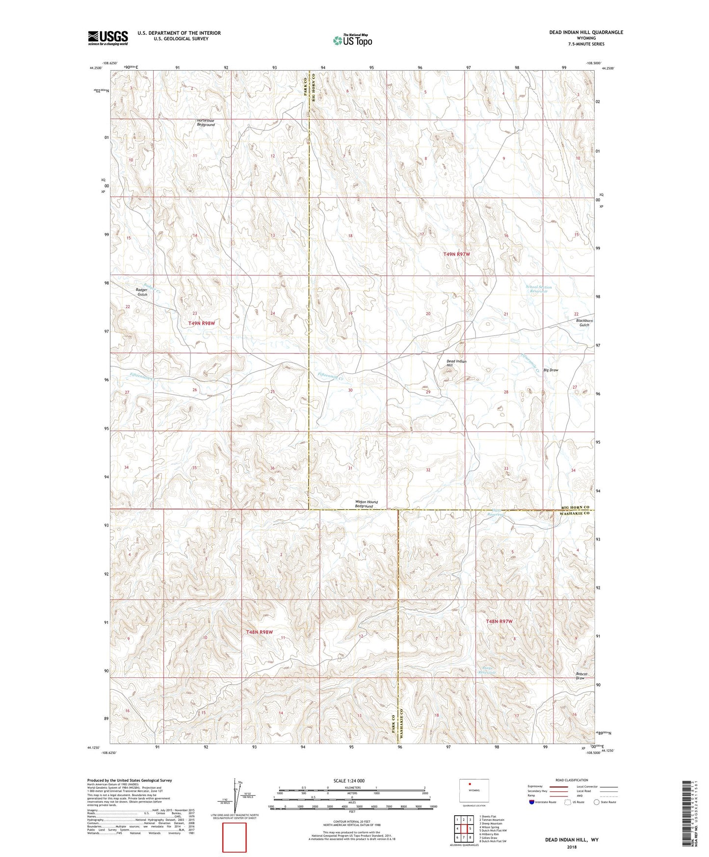 Dead Indian Hill Wyoming US Topo Map Image