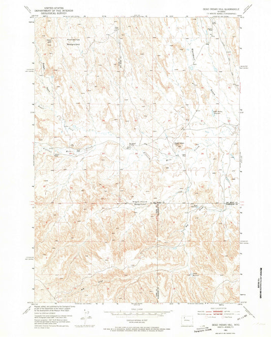 Classic USGS Dead Indian Hill Wyoming 7.5'x7.5' Topo Map Image