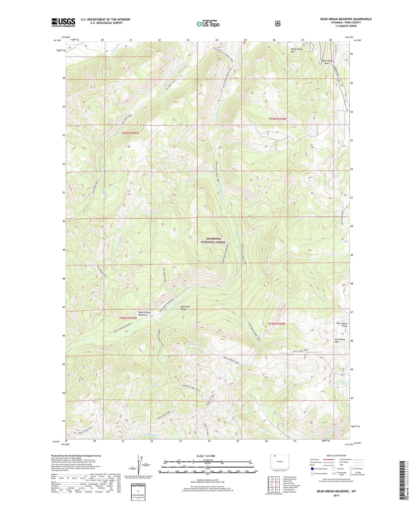 Dead Indian Meadows Wyoming US Topo Map Image