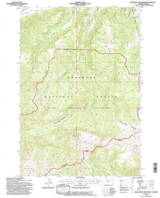 Classic USGS Dead Indian Meadows Wyoming 7.5'x7.5' Topo Map Image