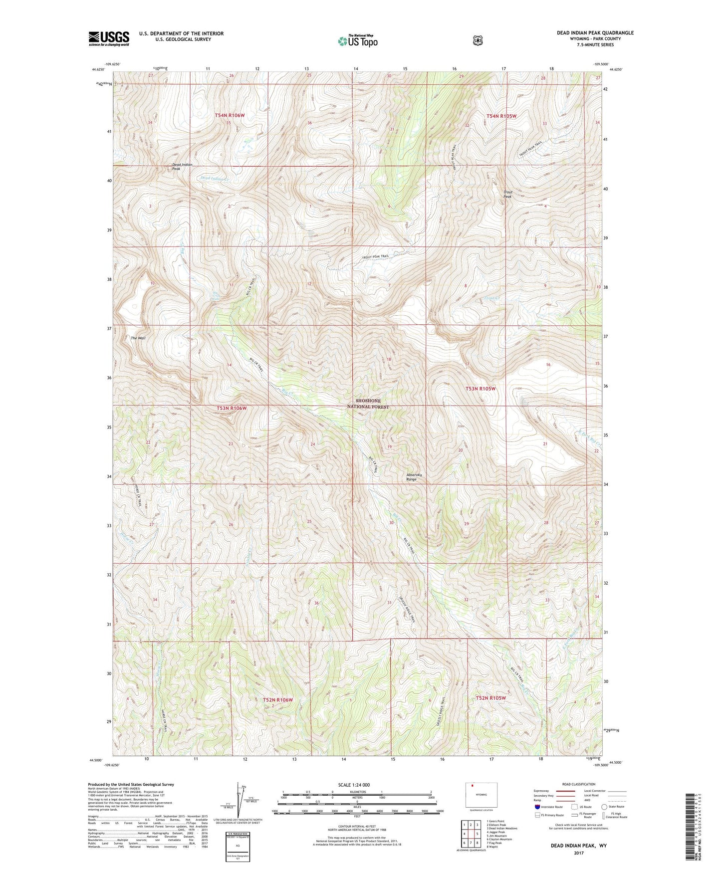 Dead Indian Peak Wyoming US Topo Map Image