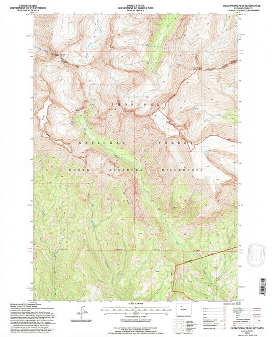 Classic USGS Dead Indian Peak Wyoming 7.5'x7.5' Topo Map Image