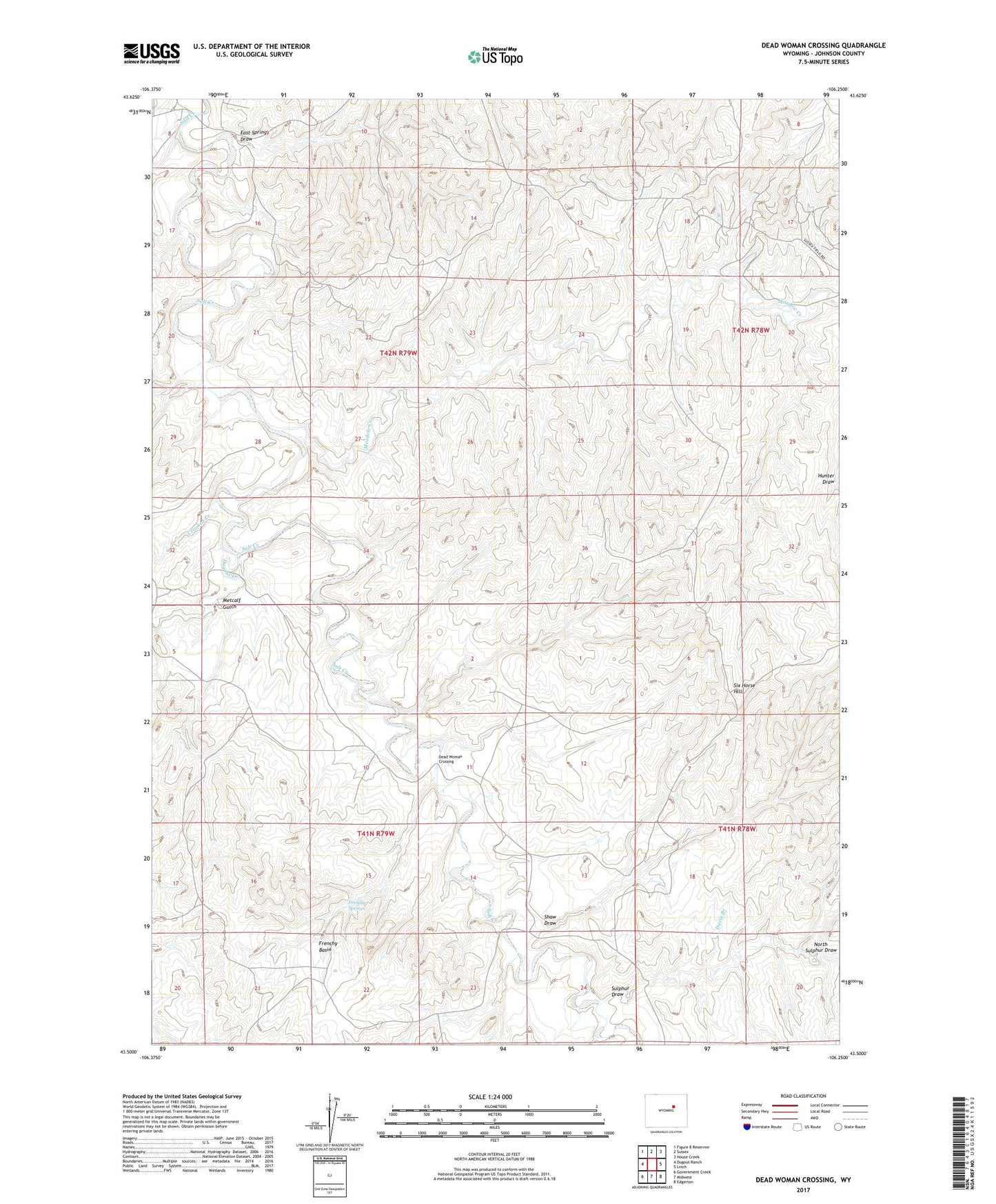 Dead Woman Crossing Wyoming US Topo Map Image