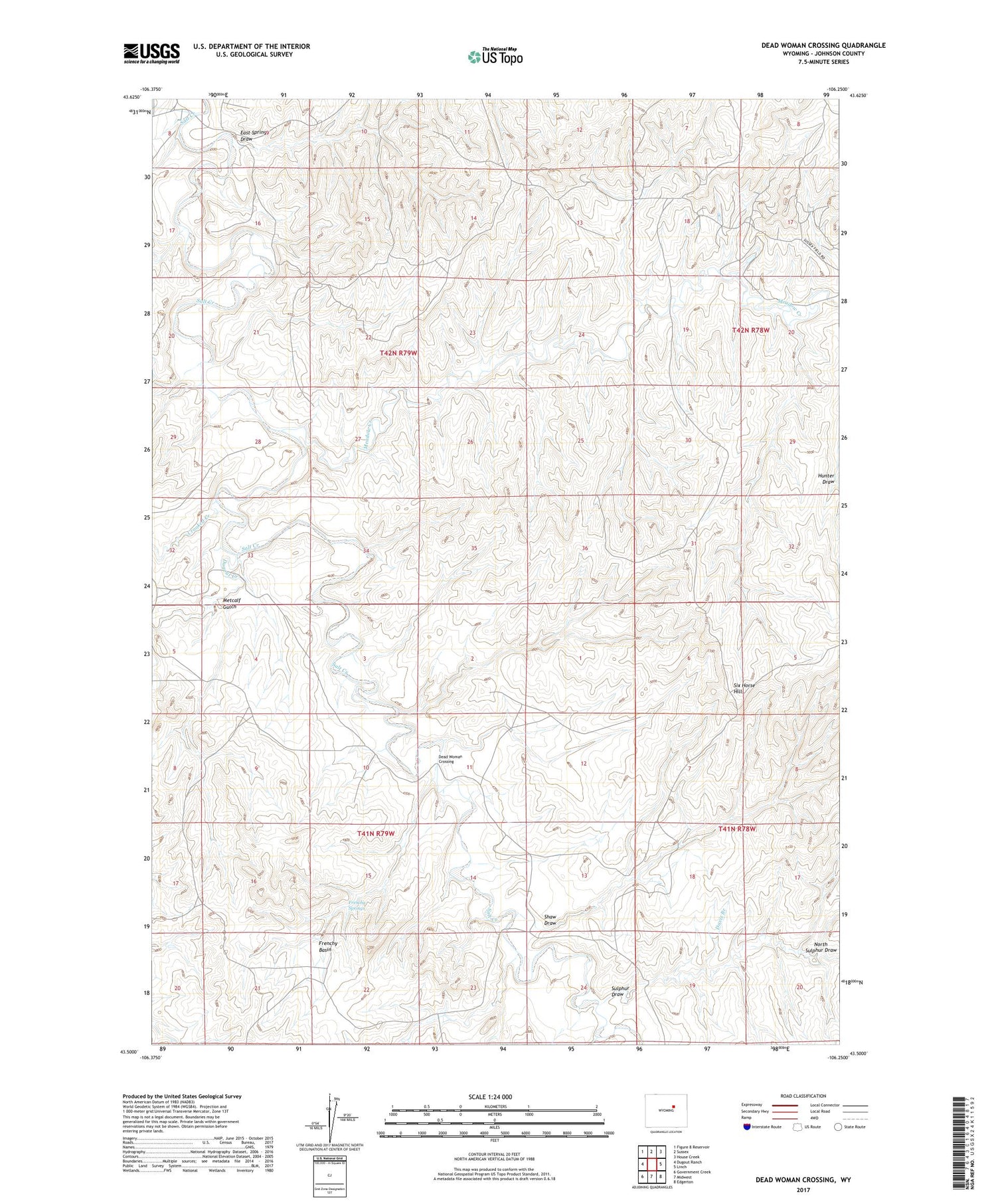 Dead Woman Crossing Wyoming US Topo Map Image