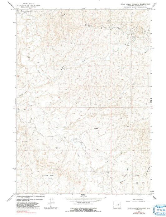 Classic USGS Dead Woman Crossing Wyoming 7.5'x7.5' Topo Map Image