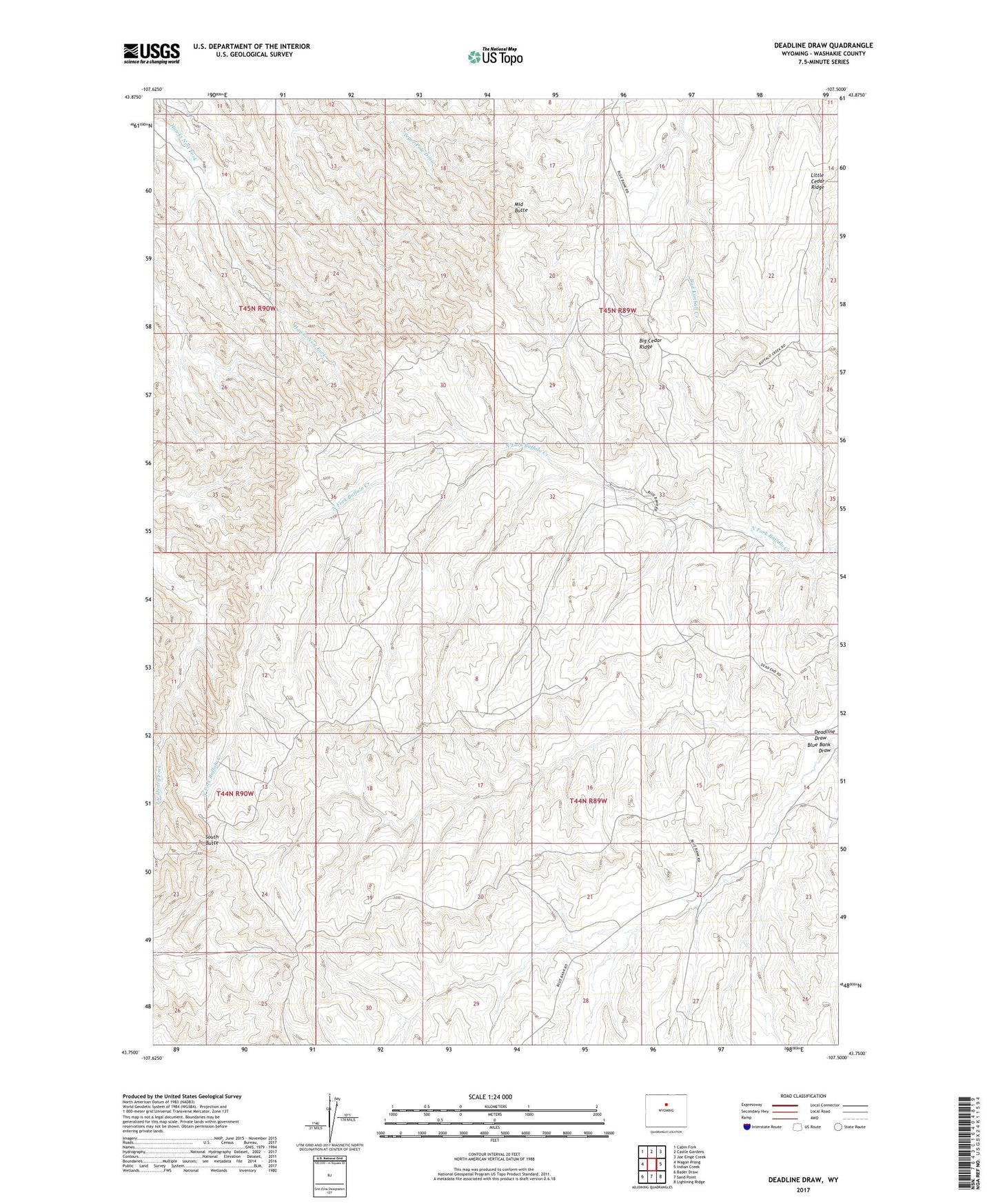 Deadline Draw Wyoming US Topo Map Image