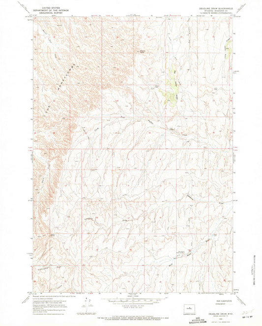 Classic USGS Deadline Draw Wyoming 7.5'x7.5' Topo Map Image