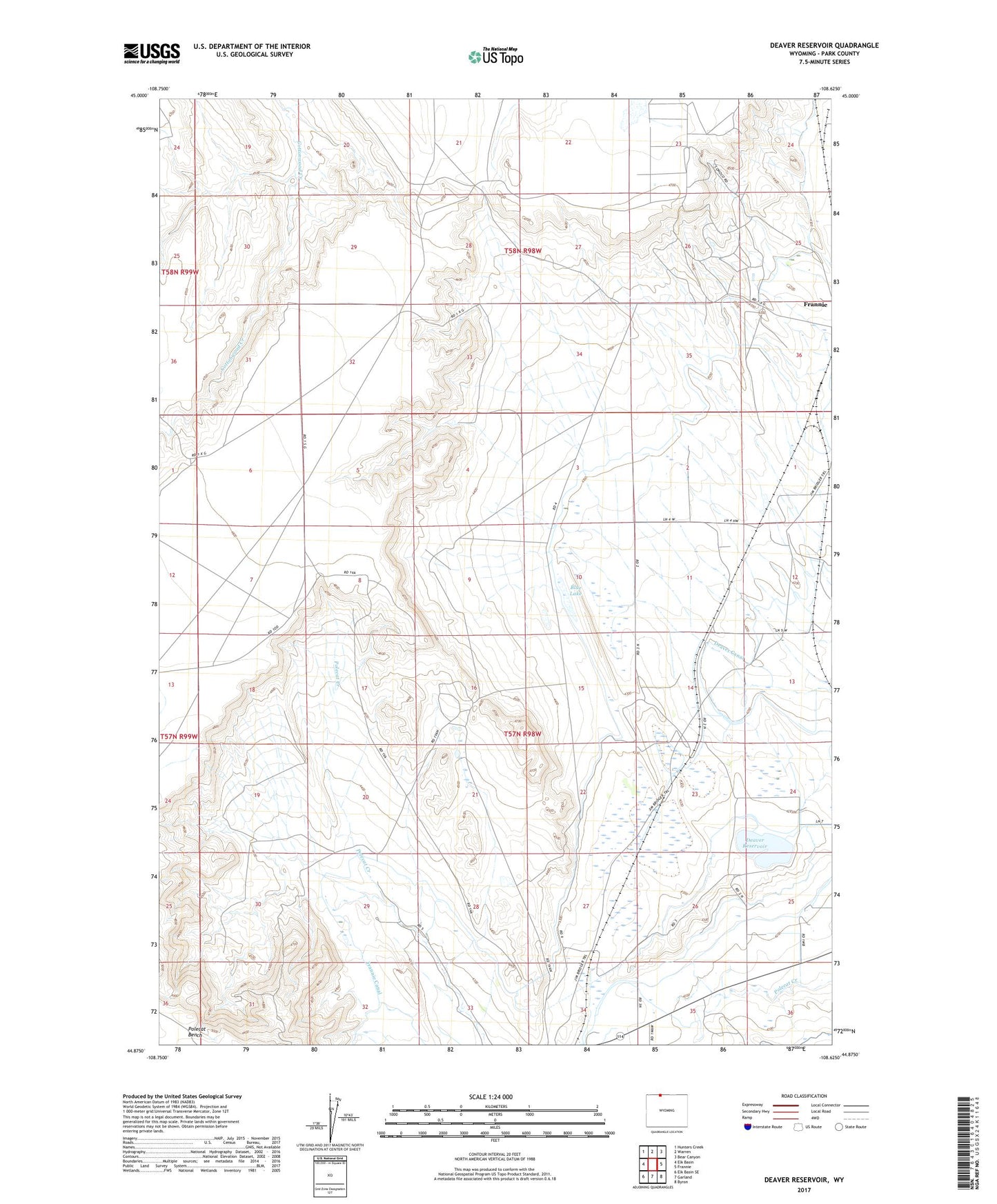 Deaver Reservoir Wyoming US Topo Map Image