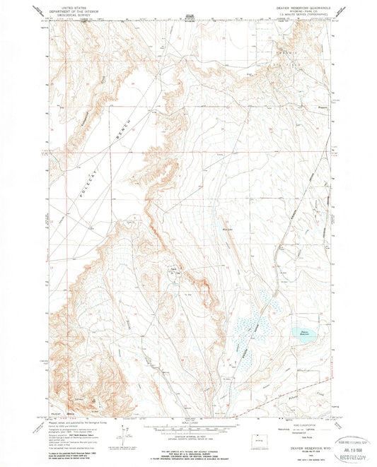 Classic USGS Deaver Reservoir Wyoming 7.5'x7.5' Topo Map Image