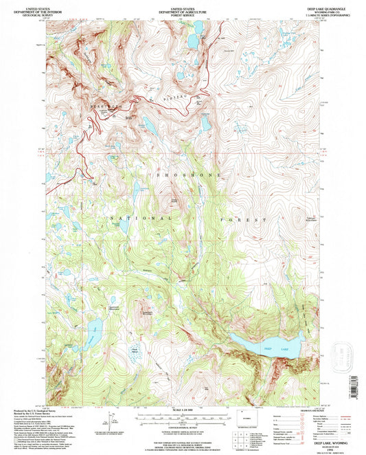 Classic USGS Deep Lake Wyoming 7.5'x7.5' Topo Map Image