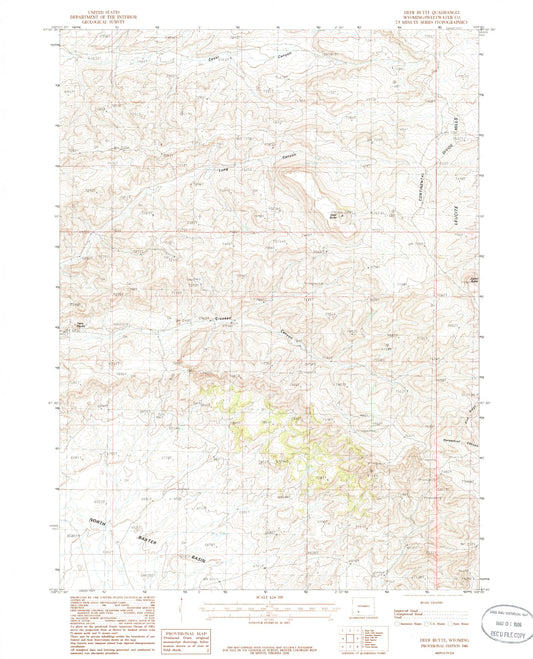 Classic USGS Deer Butte Wyoming 7.5'x7.5' Topo Map Image