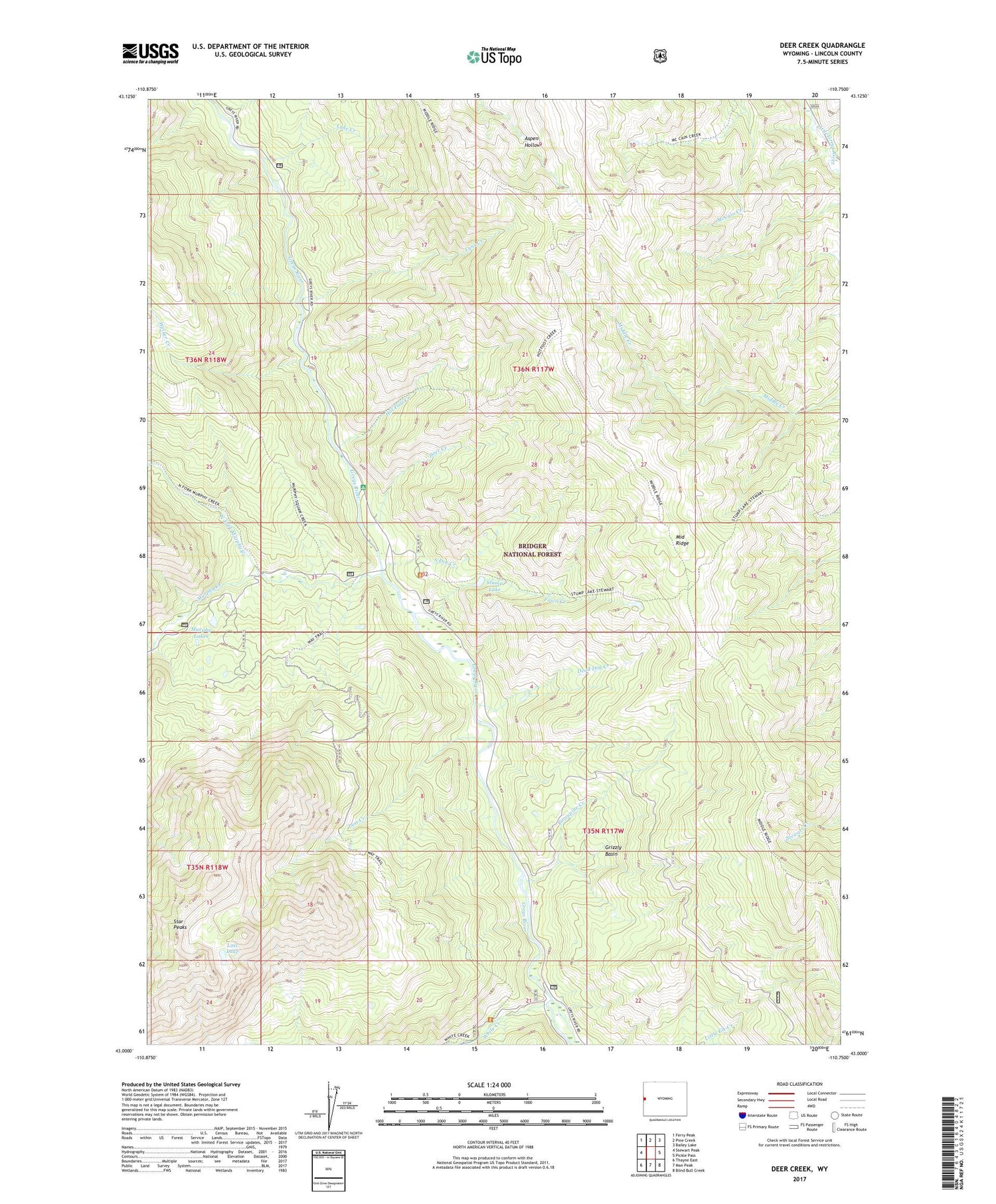 Deer Creek Wyoming US Topo Map Image