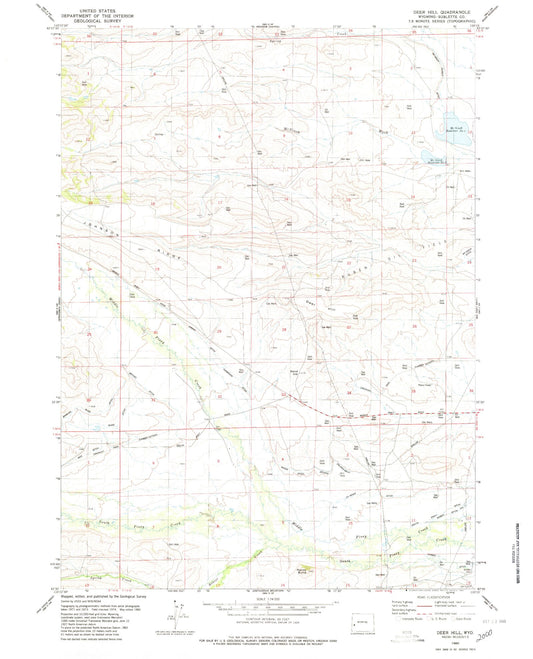 Classic USGS Deer Hill Wyoming 7.5'x7.5' Topo Map Image