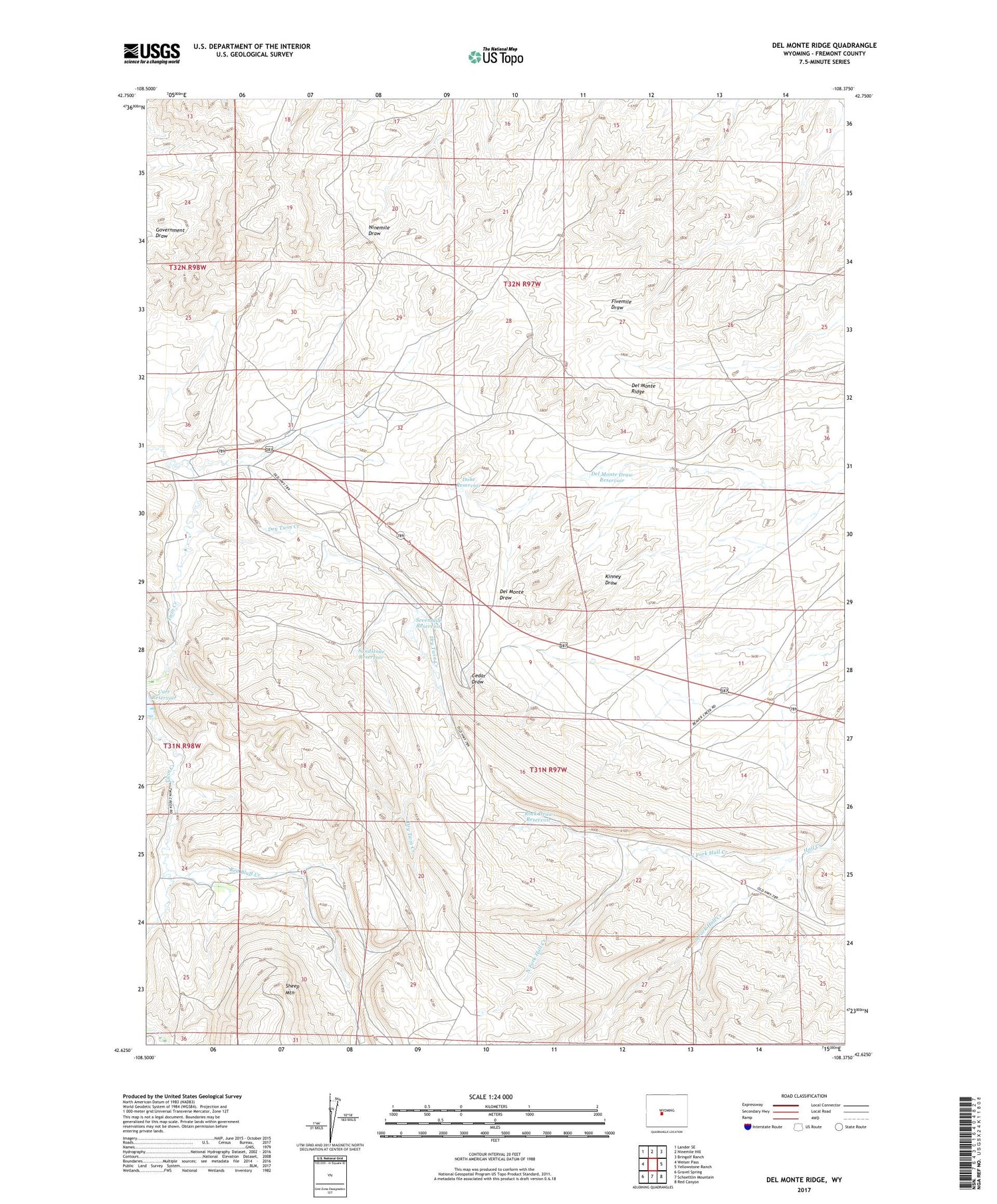 Del Monte Ridge Wyoming US Topo Map Image