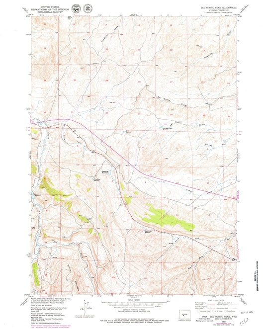 Classic USGS Del Monte Ridge Wyoming 7.5'x7.5' Topo Map Image