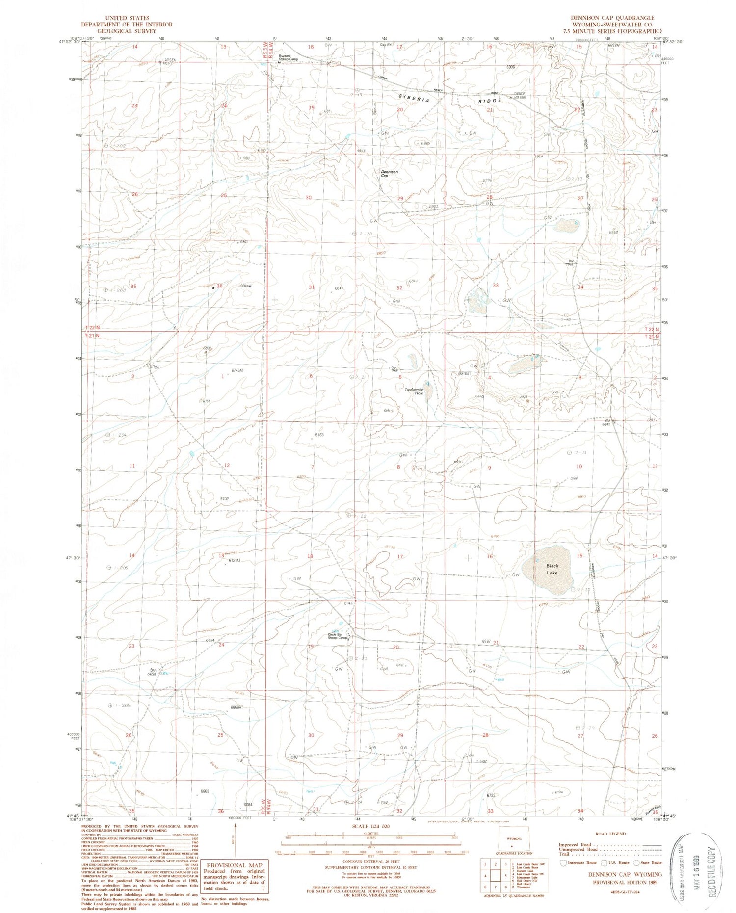 Classic USGS Dennison Cap Wyoming 7.5'x7.5' Topo Map Image