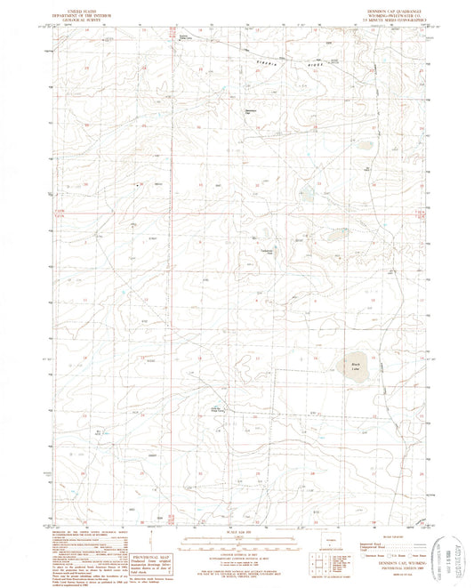 Classic USGS Dennison Cap Wyoming 7.5'x7.5' Topo Map Image