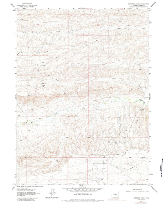 Classic USGS Dereemer Ranch Wyoming 7.5'x7.5' Topo Map Image