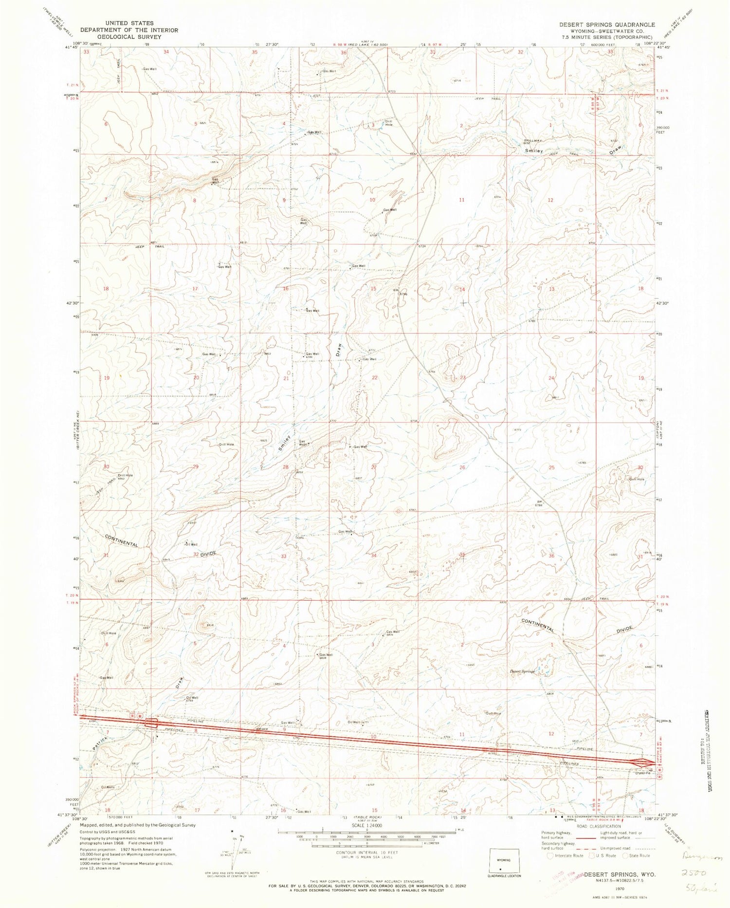 Classic USGS Desert Springs Wyoming 7.5'x7.5' Topo Map Image