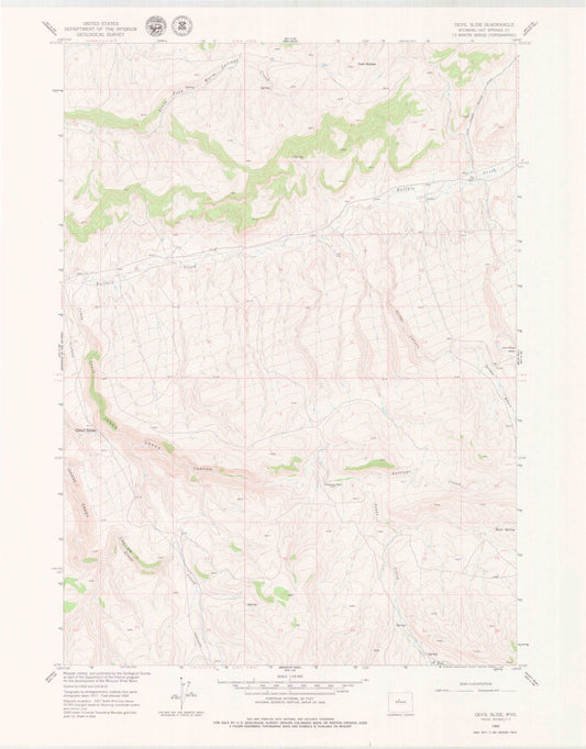Classic USGS Devil Slide Wyoming 7.5'x7.5' Topo Map Image