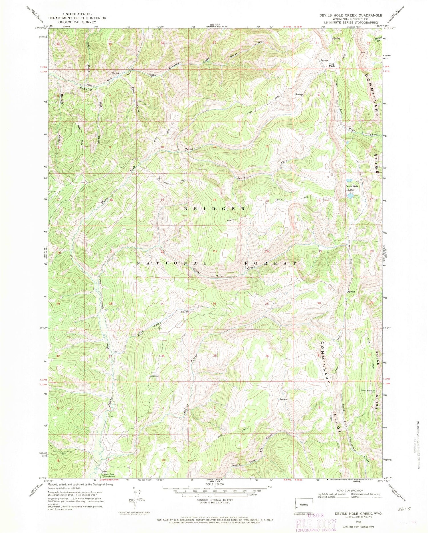 Classic USGS Devils Hole Creek Wyoming 7.5'x7.5' Topo Map Image
