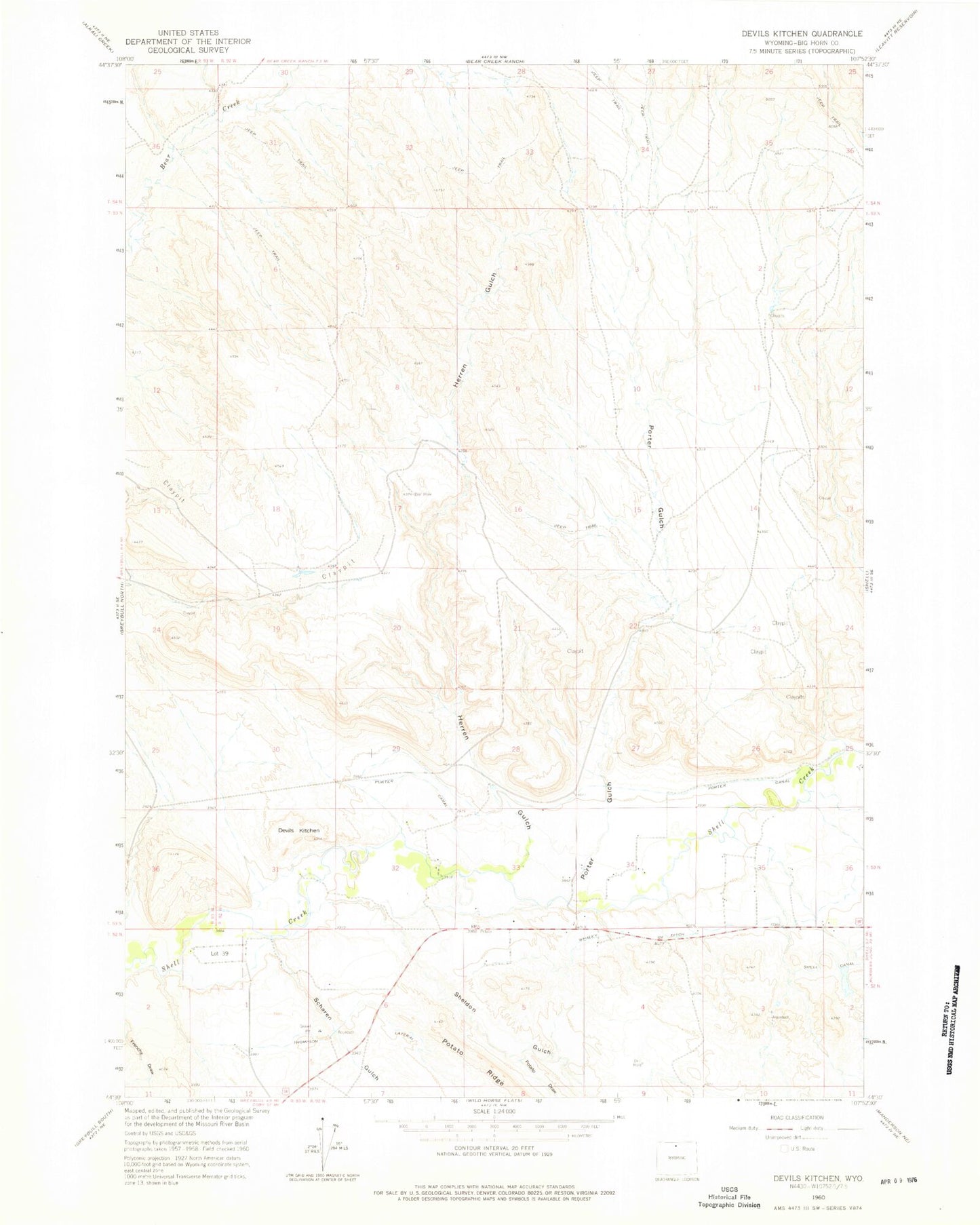 Classic USGS Devils Kitchen Wyoming 7.5'x7.5' Topo Map Image